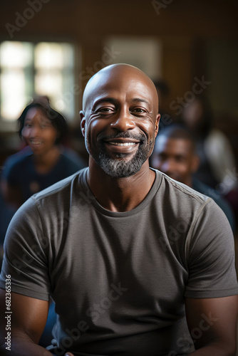 Portrait of a smiling African American man at a friendly gathering which could be used for corporate or networking events