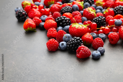 Berries. Various colorful berries Strawberry  Raspberry  Blackberry  Blueberry close-up Bio Fruits  Healthy eating 