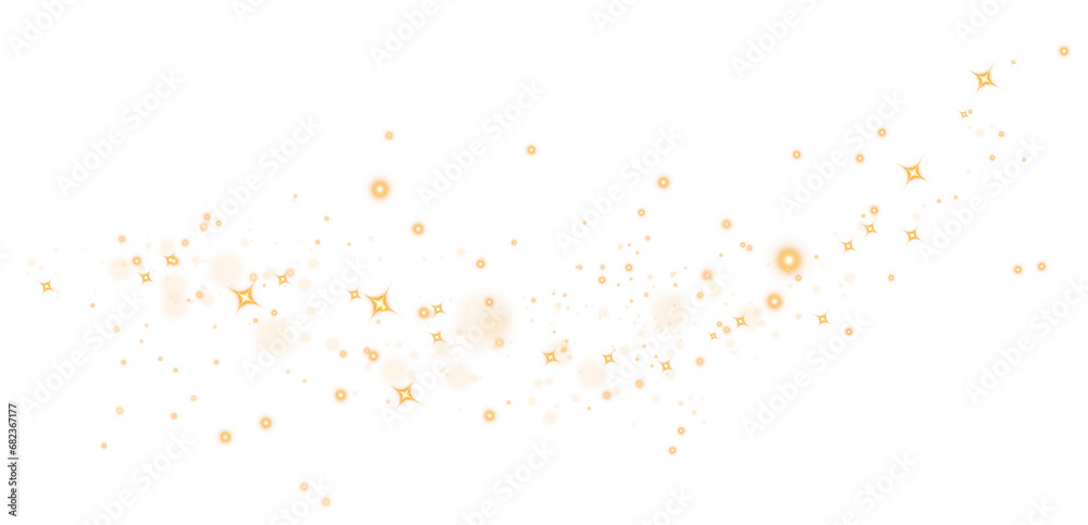 Powder dust light. Magic shining golden dust. Fine, shiny dust bokeh particles fall off lightly. Fantastic shimmer effect. Christmas background. PNG.