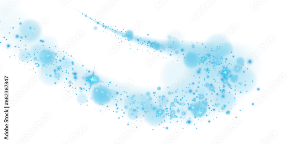 Obraz premium Powder dust light. Magic shining blue dust. Fine, shiny dust bokeh particles fall off lightly. Fantastic shimmer effect. Christmas background. PNG.