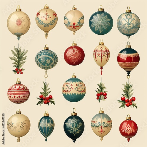 set of christmas ornaments