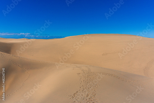 Gran Canaria Maspalomas. Shot from the Dunes with Sand and Sun and the Beach.