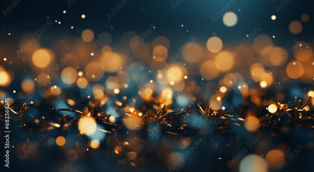 Background of abstract glitter lights. blue, gold and black. AI generative - obrazy, fototapety, plakaty 