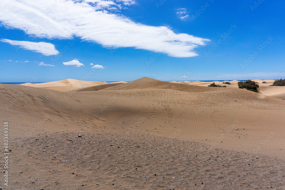 Gran Canaria Maspalomas. Shot from the Dunes with Sand and Sun and the Beach.