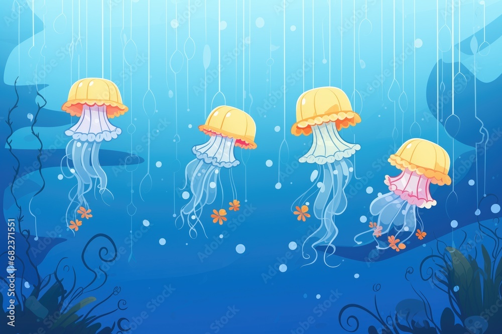 jellyfish floating in deep blue ocean water jellyfish floating in deep blue ocean water