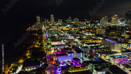 Wallpaper Mural night city street miami south beach ocean drive aerial view Torontodigital.ca
