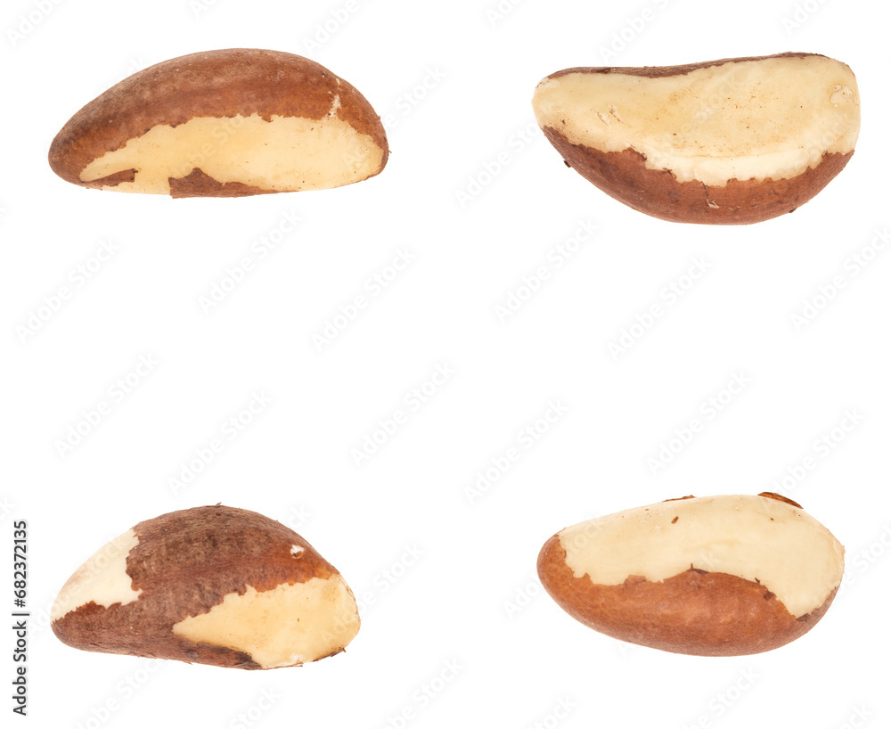 Peeled brazil nut isolated on white background