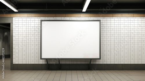 An empty urban subway station with a blank billboard for product mockup AI generated illustration