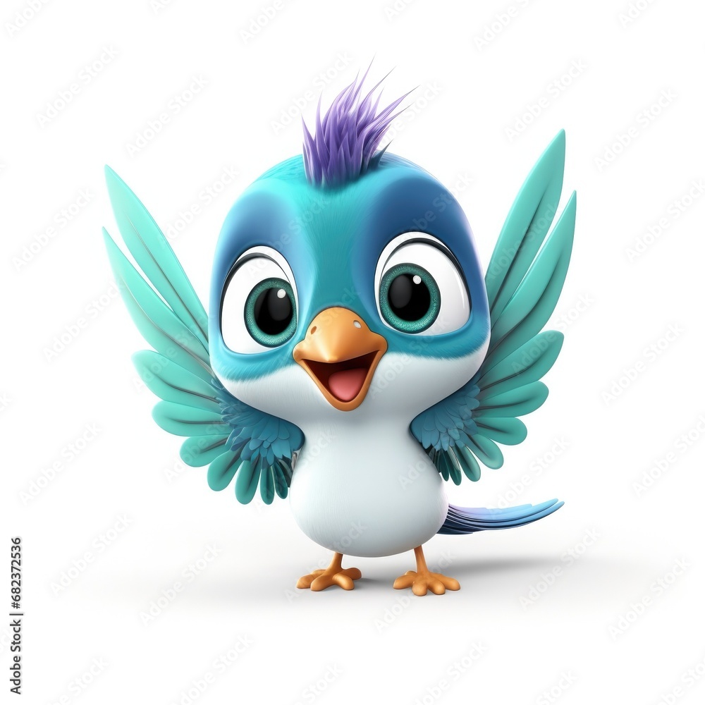 Cute Cartoon Colorful Bird Character Isolated on a White Background