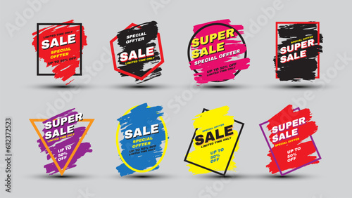 Set Sale banner template design, Super sale special offer. Vector illustration