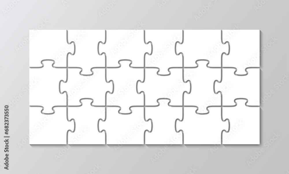 Cutting template scheme Jigsaw outline grid. Rectangle puzzle pieces grid. Mosaic silhouette of thinking game with 18 details. Modern background with separate shapes. Simple frame tiles. Vector Cutting template scheme Jigsaw outline grid. Rectangle puzzle pieces grid. Mosaic silhouette of thinking game with 18 details. Modern background with separate shapes. Simple frame tiles. Vector