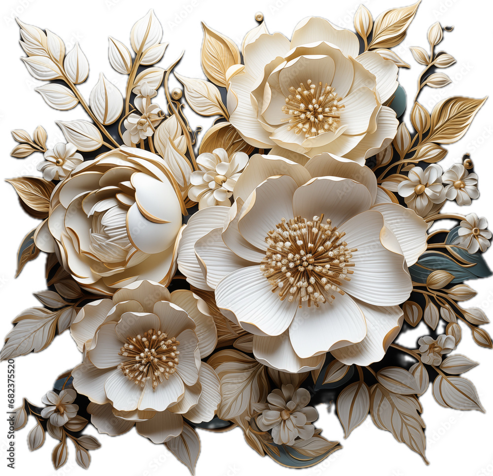 white and golden  flowers decoration, generative ai