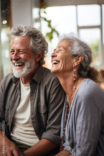 Portrait of joyful senior couple sharing laughter in a moment of genuine connection and affection perfect for lifestyle and retirement content
