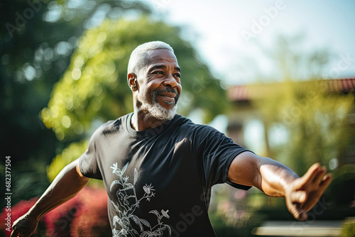 Older Man Doing Tai Chi in Park Senior Fitness Concept © Made360