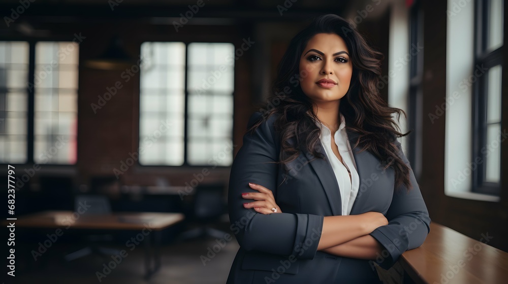 Obraz premium Plus size business woman model in a suit, office, Generative AI