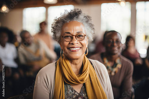 Older Black Woman Leads Empowerment Seminars in Community Support Programs