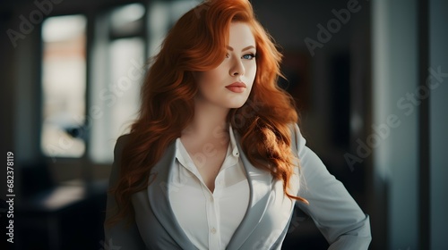 Wallpaper Mural Plus size beautiful business woman model in a suit, in the office, window in the background Torontodigital.ca