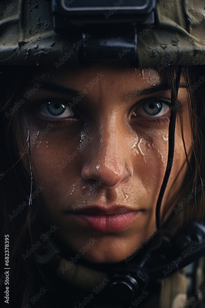 closeup portrait of a female soldier - woman fighting in war closeup portrait of a female soldier - woman fighting in war
