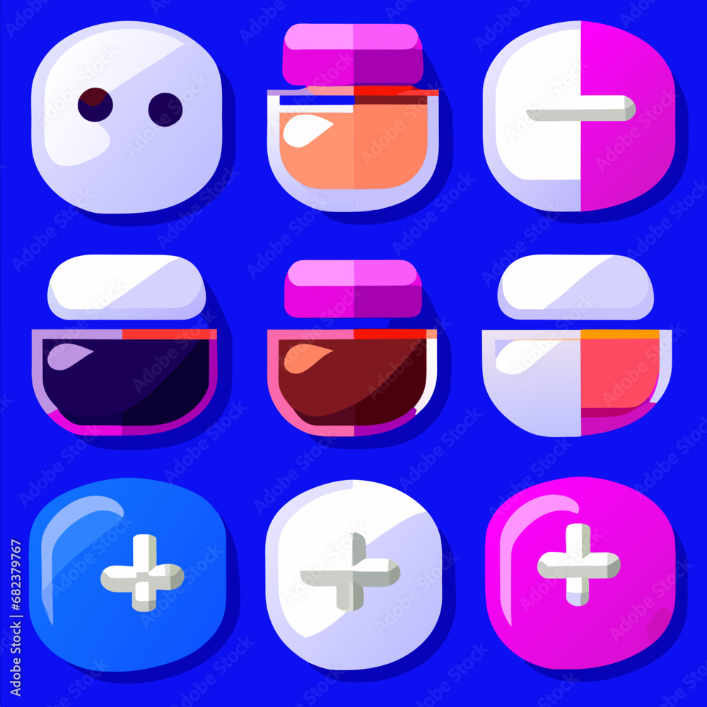 Vector illustration of a set of buttons with different colors on a blue ...