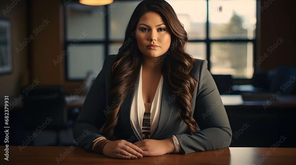 Plus size business woman model in a suit, office, Generative AI Plus size business woman model in a suit, office, Generative AI