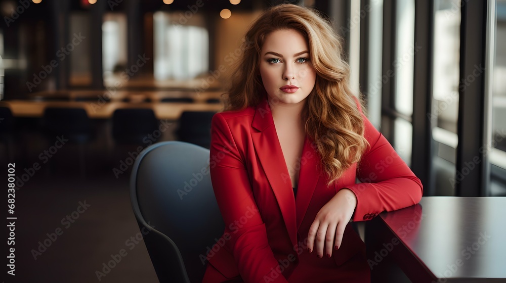 Plus size business woman model in a suit, office, Generative AI Plus size business woman model in a suit, office, Generative AI