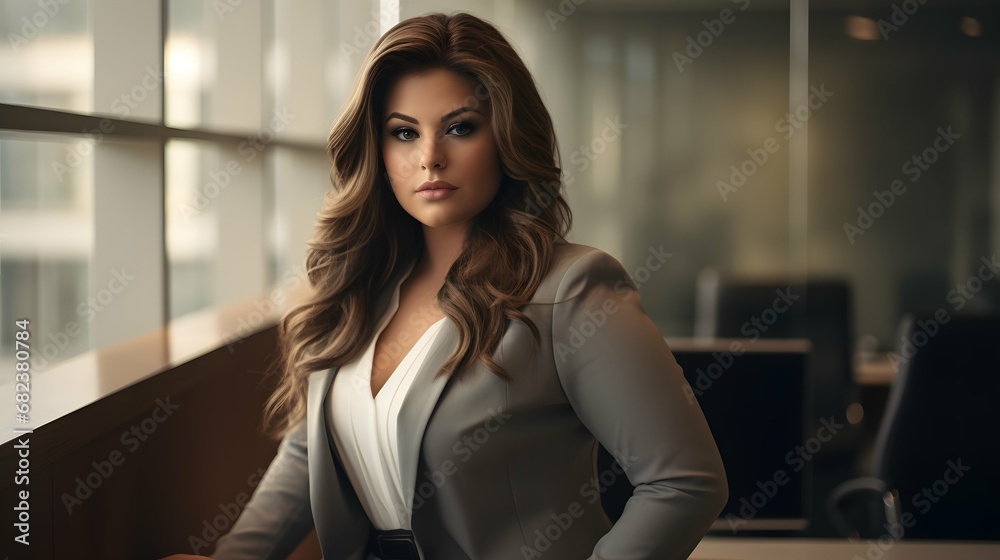 Plus size business woman model in a suit, office, Generative AI Plus size business woman model in a suit, office, Generative AI