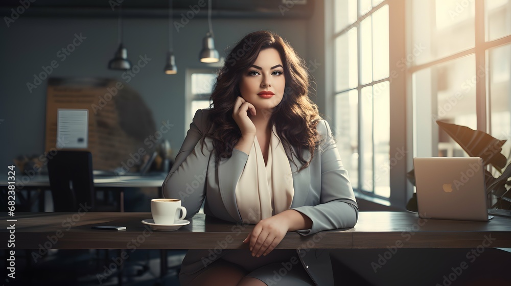 Plus size business woman model in a suit, office, Generative AI Plus size business woman model in a suit, office, Generative AI