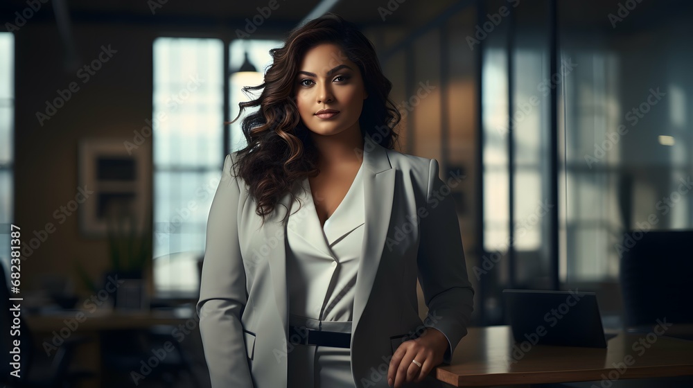 Plus size business woman model in a suit, office, Generative AI - obrazy, fototapety, plakaty 