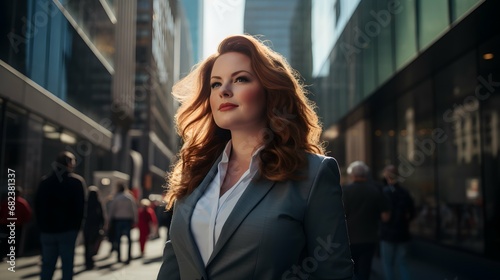 Plus size business woman model in a suit, office, Generative AI