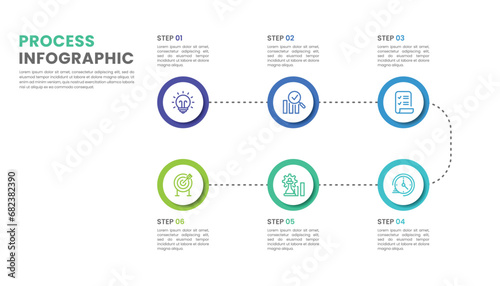 Vector business infographic with 6 steps or process and icons.