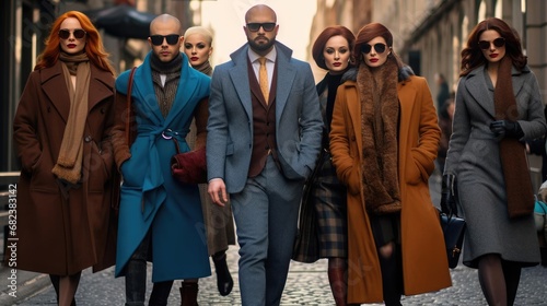 Group of fashion models and stylist on the street