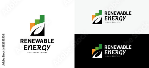 Natural renewable logo with green energy battery power icon design