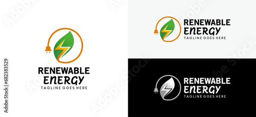 Natural renewable logo with green energy electric power icon design