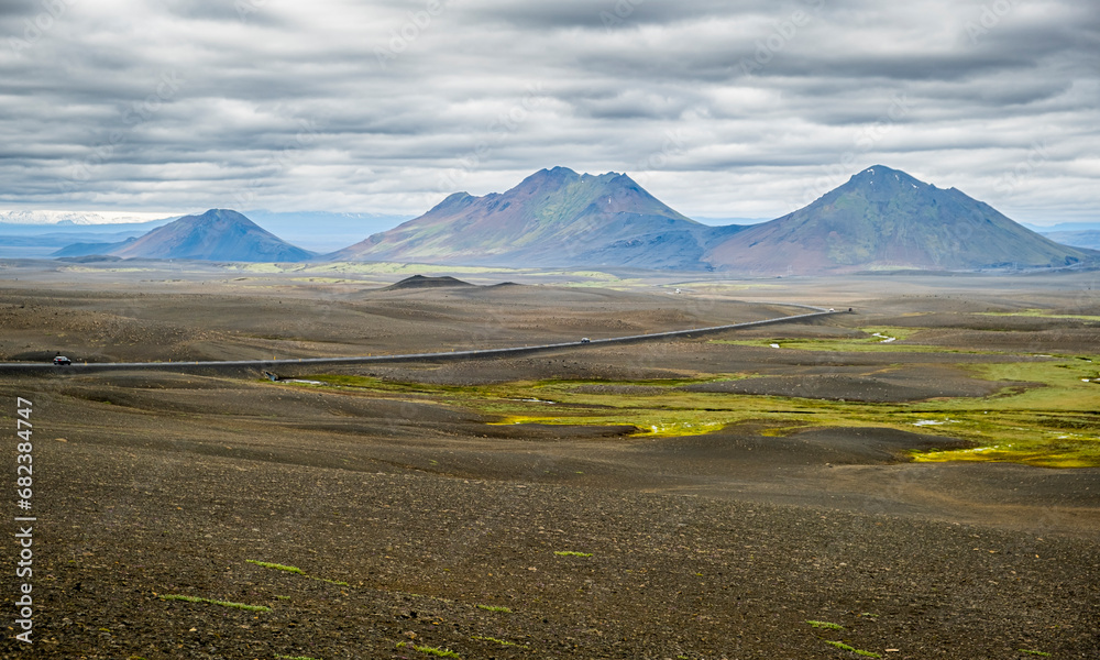 Landscape of Iceland in the Summer season., Road through rural landscape.Iceland, Europe