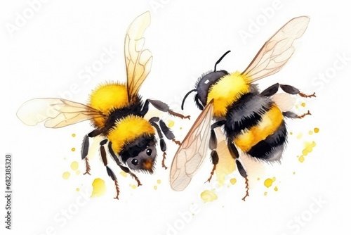 Bumblebees. Watercolor illustration. Isolated on white background, Watercolor Bumblebees Hand Painted Summer Illustration, AI Generated © Iftikhar alam