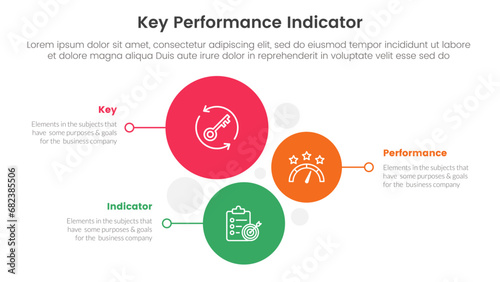 kpi key performance indicator infographic 3 point stage template with vertical circle stack direction for slide presentation