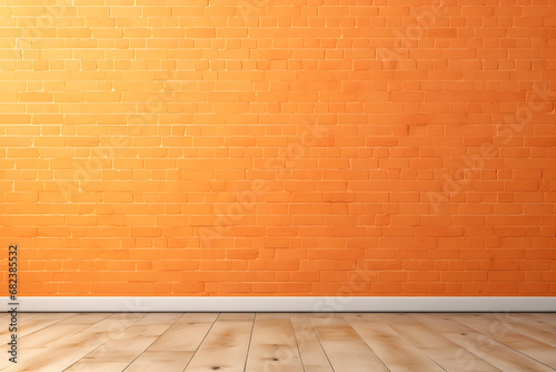 wood floor with orange brick wall with lighting pattern texture background