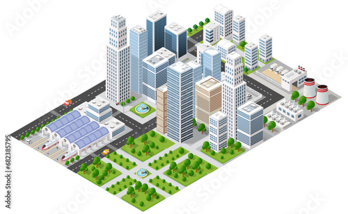 Isometric urban megalopolis top view of the city infrastructure town 