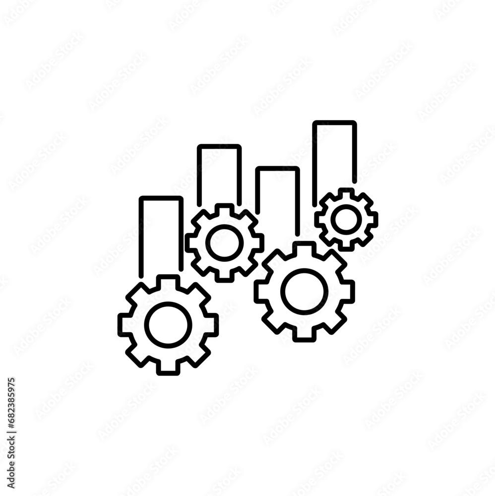 Gears icon isolated. Cog wheel with graph. flat icon sign symbol. Bar chart outline. for website and app design, illustration vector of business growth Gears icon isolated. Cog wheel with graph. flat icon sign symbol. Bar chart outline. for website and app design, illustration vector of business growth