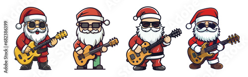 Santa Claus Christmas with guitar cartoon vector illustration