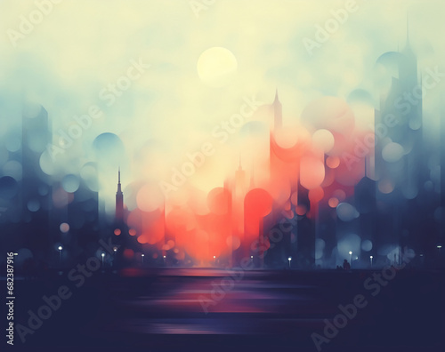 Aura blurry simple abstract illustration of city landscape cold colours round blur. AI generative © SANGHYUN