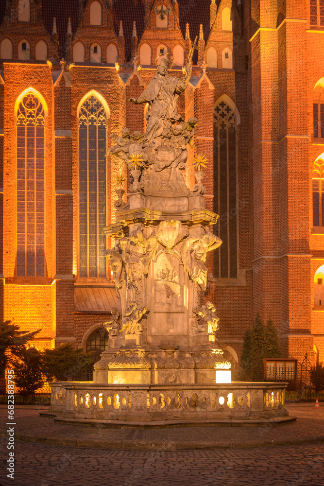 Statue of St. John Nepomunk at Night, Wroclaw - Poland
