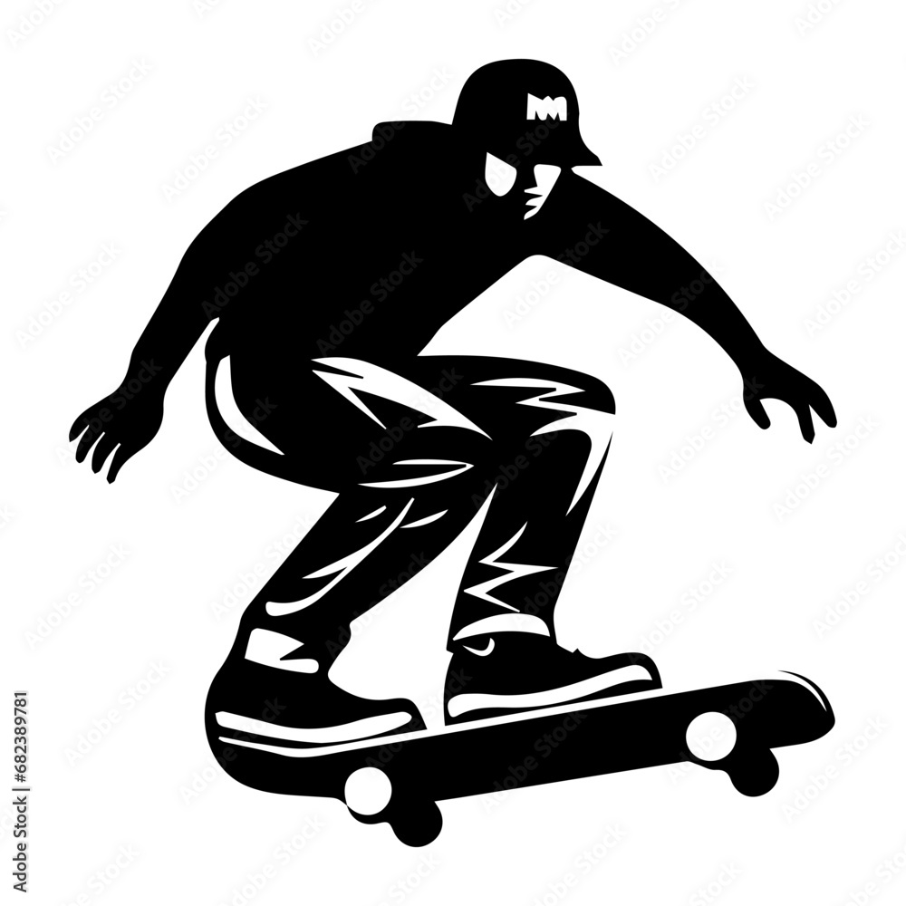 Skater silhouette isolated on white background. Skateboard. Vector illustration. Skater silhouette isolated on white background. Skateboard. Vector illustration.