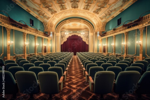 A luxury movie theater decorated in a vintage style. Expensive cinema consept. photo
