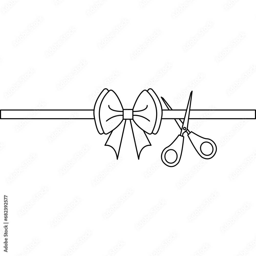 Scissors Cutting Ribbon Outline Scissors Cutting Ribbon Outline