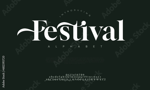 Festival premium luxury elegant alphabet letters and numbers. Elegant wedding typography classic serif font decorative vintage retro. Creative vector illustration