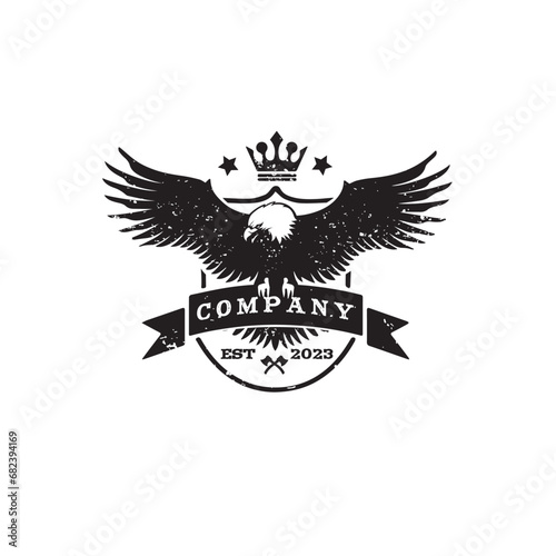 vintage eagle badge black and white logo design vector illustration
