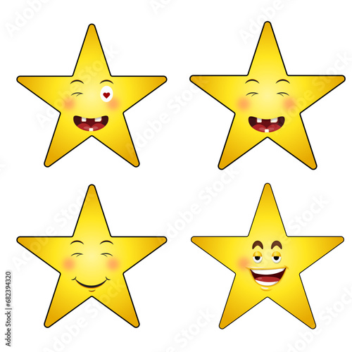 set of crazy, smiley, romantic stars vector icon, different funny expression cartoon illustration, cartoon stars poster template.