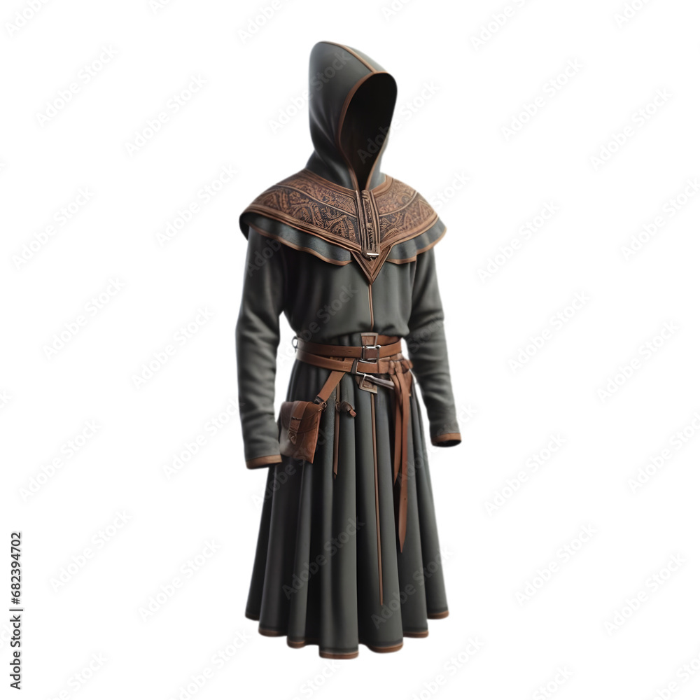 Obraz premium Medieval Men's Cowl Dress Illustration Art With a Transparent Background Generative AI.