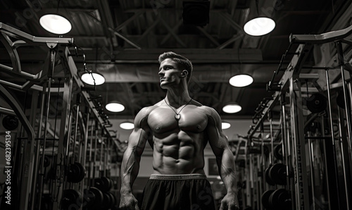 Handsome man bodybuilder during workout in the gym.